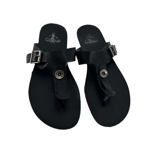 Corkys Thong Sandals Black Leather Womens Size 8 Roadway Classic Open Toe Flat - Picture 2 of 9